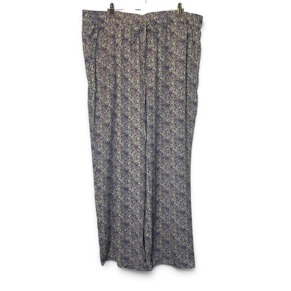 Skies Are Blue Curvy Floral Pant Purple High Waist Wide Leg 2X Drawstring Silky!